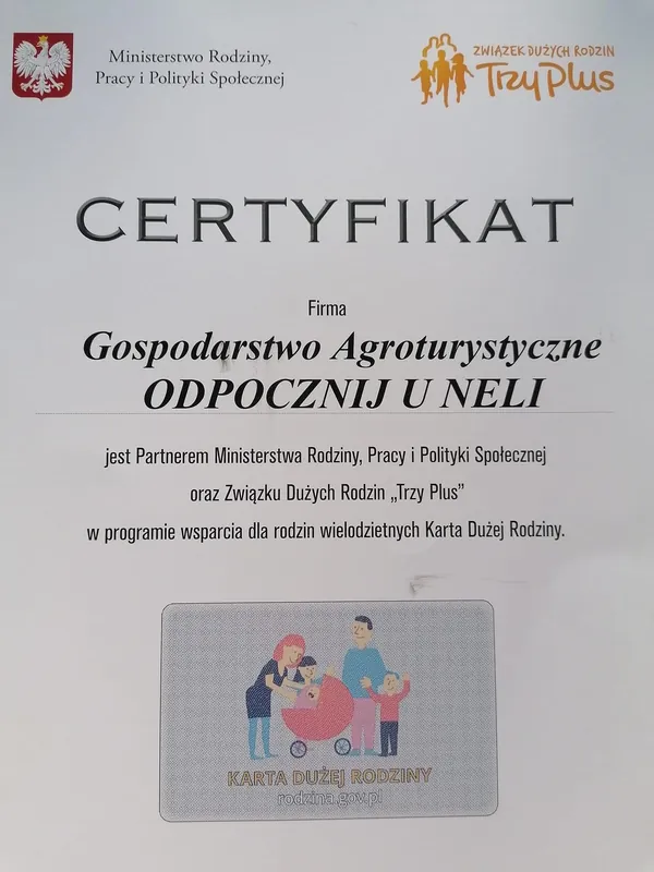 Certyfikat partnera programu Karta Dużej Rodziny